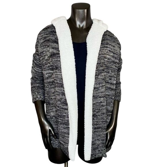 Crave Fame Grey Hooded Cardigan with Sherpa Trim Size Small Open Front - Picture 1 of 7